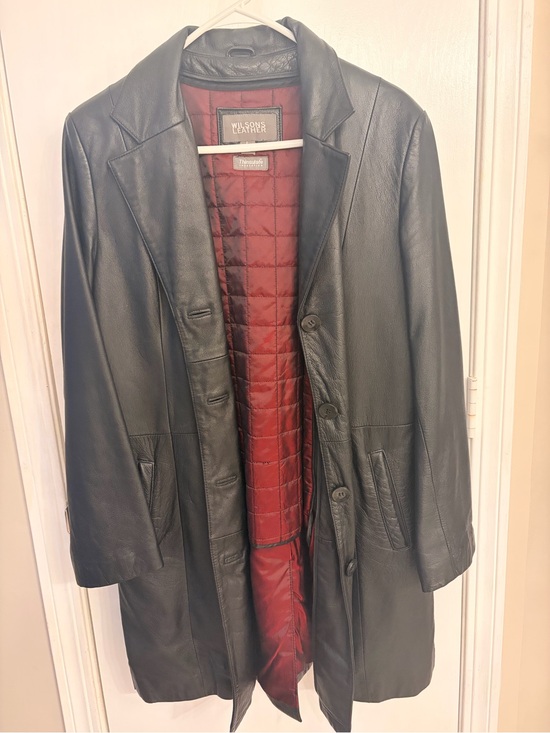 Wilsons Leather Jackets & Blazers - Wilsons Leather Women's Black Leather Coat with Red Quilted Lining